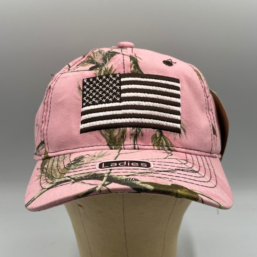 Realtree APC Pink Camo American Flag Hat Ladies Fit Outdoor Cap Baseball Hat NWT - Picture 2 of 10